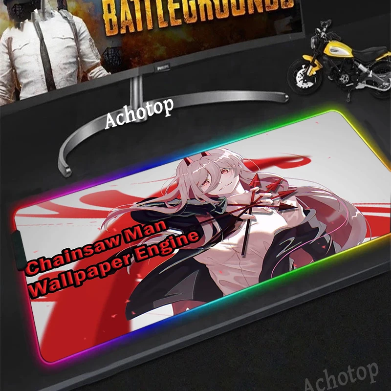 

RGB Chainsaw Man Power And Kobeni Gaming Mouse Pad XXL Denji Devil Anime Antislip Mouse Mats Rubber Computer Keyboard Desk Pad