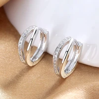 fashion simple zircon earrings new trend ear buckle interlaced hollow silver color small hoop earrings for women party jewelry