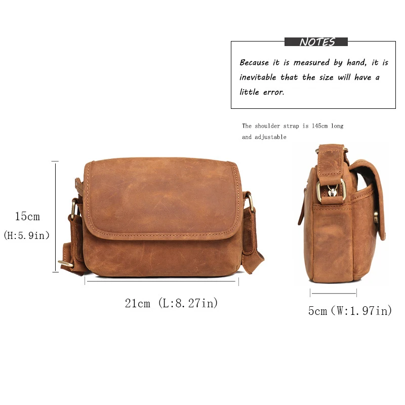 Vintage Men's Crazy horse leather shoulder bag Crossbody Small square bag for iPad mini