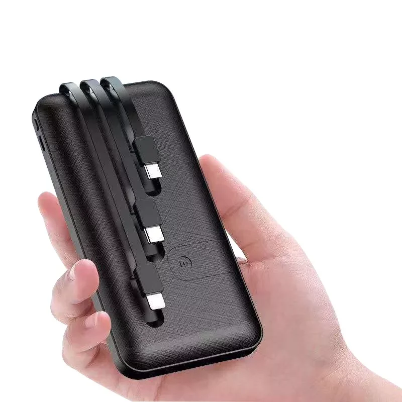 

30000mAh Fast Charging Power Bank 4USB Indicator Light External Battery Built in Cables Portable Powerbank for Iphone