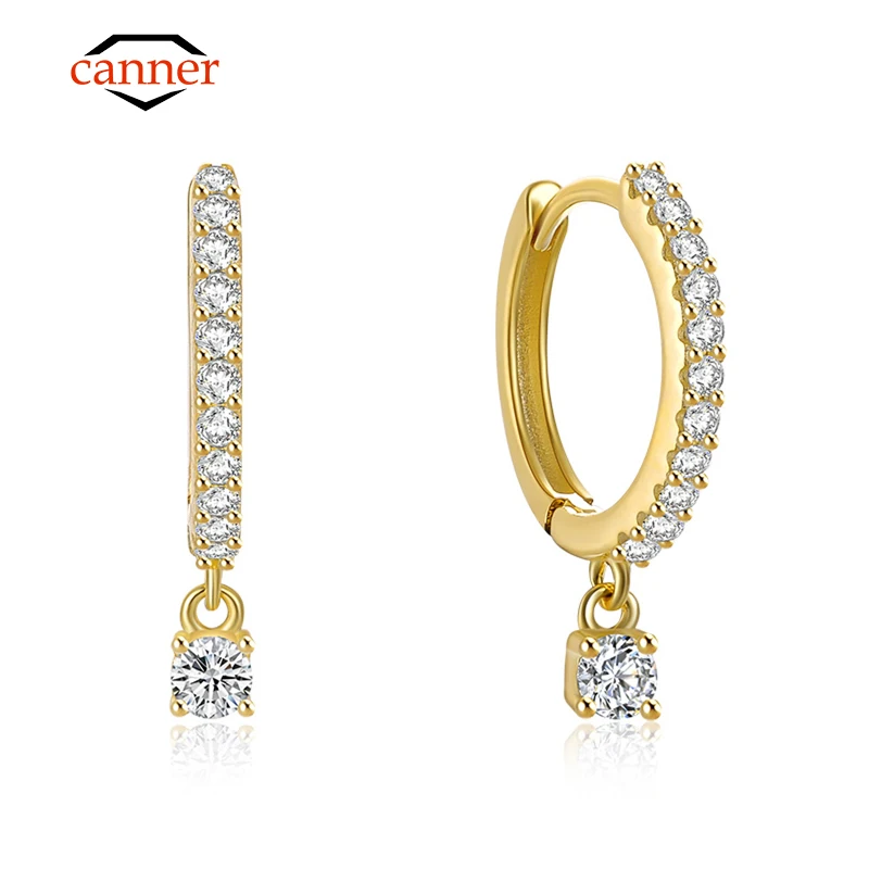 

CANNER Fashion Simple Classic Zircon 925 Sterling Silver Huggies Round Piercing Ear Hoop Earrings for Women Fine Jewelry Gifts