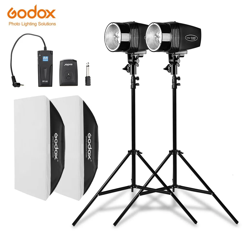 

Godox 360Ws 2x K-180A Strobe Studio Flash Light Kit With RT-16 Trigger Lamp; 2x 50x70cm Softbox Lamp; 2x 190cm Light Stand