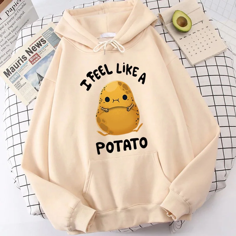 Толстовка с надписью I Feel Like картофелевый на осень и зиму модный флисовый пуловер