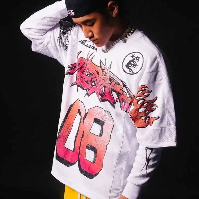 

Новинка Сетчатая Лоскутная футболка Hellstar Studios, мужская и женская футболка с вышивкой и логотипом, футболка с коротким рукавом Goth