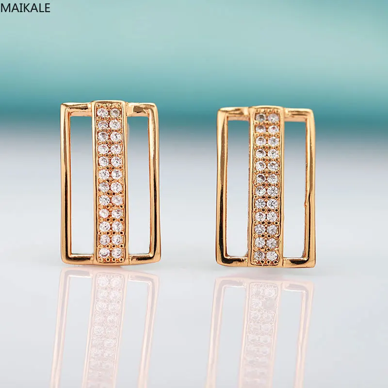 

MAIKALE Trendy High Quality Cubic Zirconia Stud Earrings For Women Fine Jewelry 585 Rose Gold Korean Fashion Earrings Jewelry