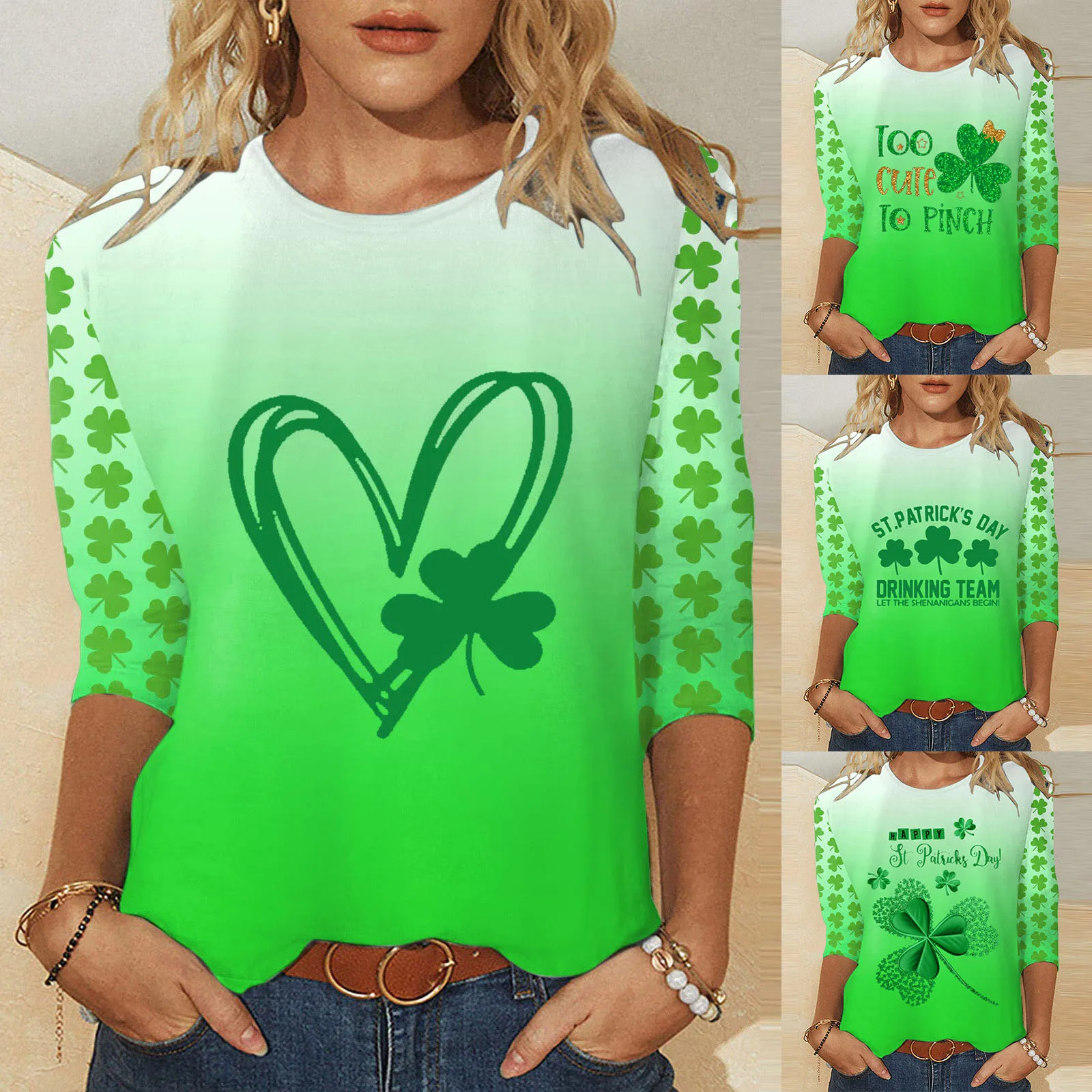 

Womens Casual Three Quarter Sleeve Tops T Shirt Tops Long Women T Shirt