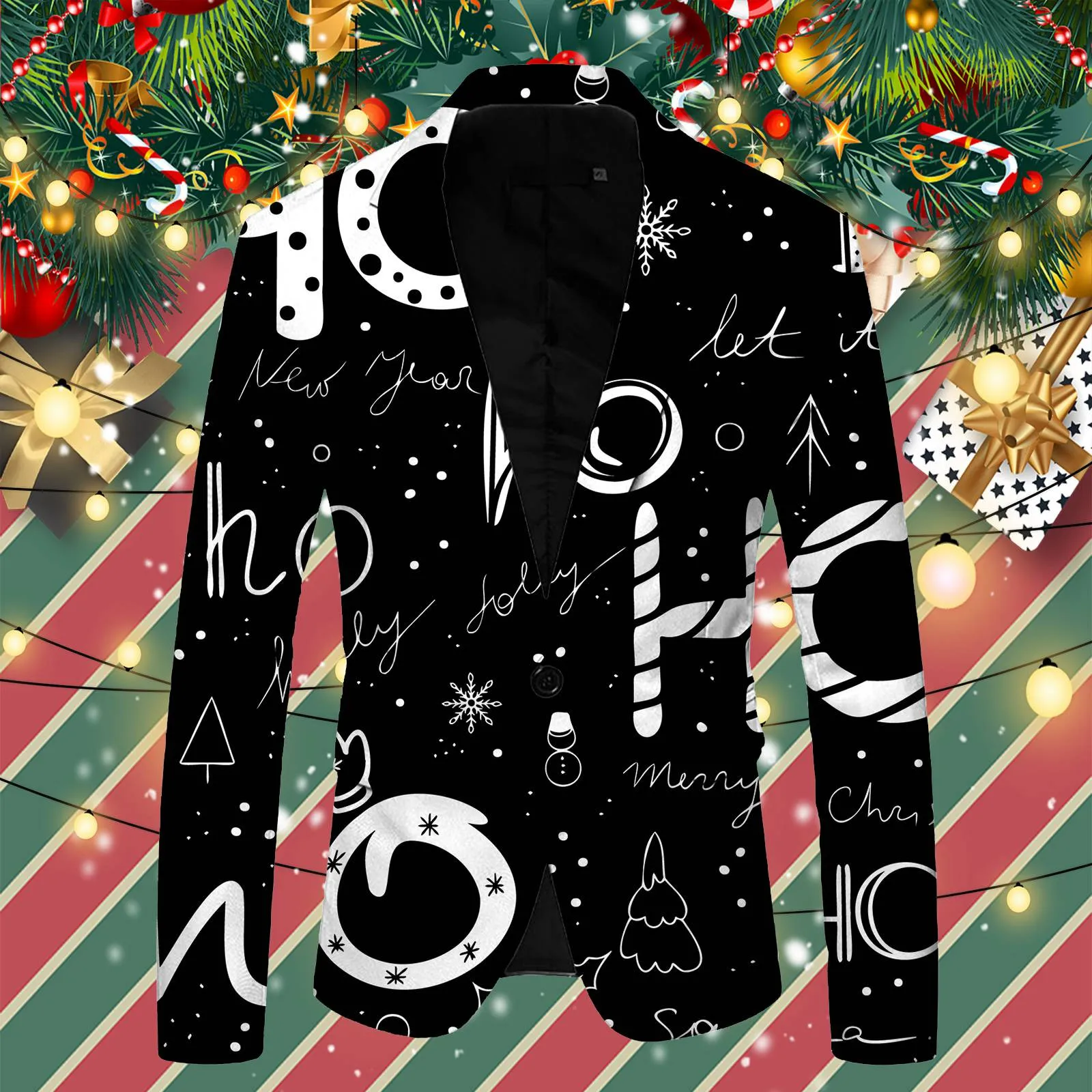 

Men's Male Christmas Suit Jacket Funny Letter Print Coat Man Water Proof Pant