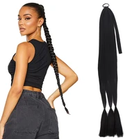 40inch long synthetic box braids ponytail hair extensions natural black brown wrap around pony tail with rubber band for women