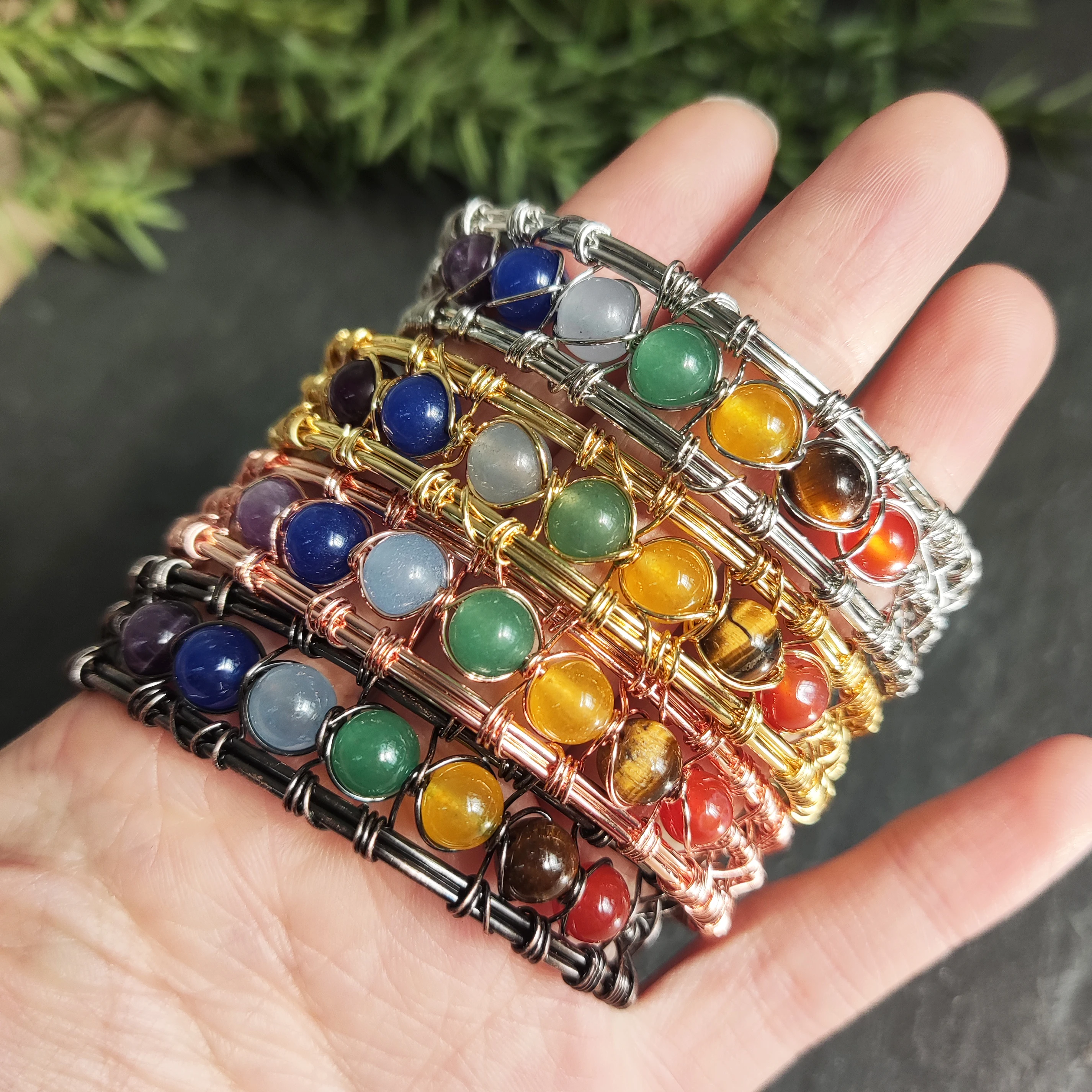 7 Чакра хрустальные бусины медная проволока обернутый браслет ручная работа