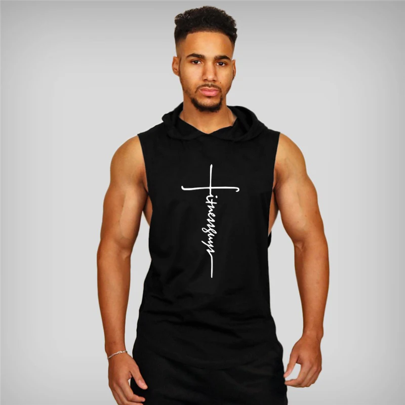

Muscleguys Brand Gym Hooded Clothing Mens Summer Cotton Fitness Tank Top Open Side Muscle Vest Bodybuilding Sleeveless Shirt
