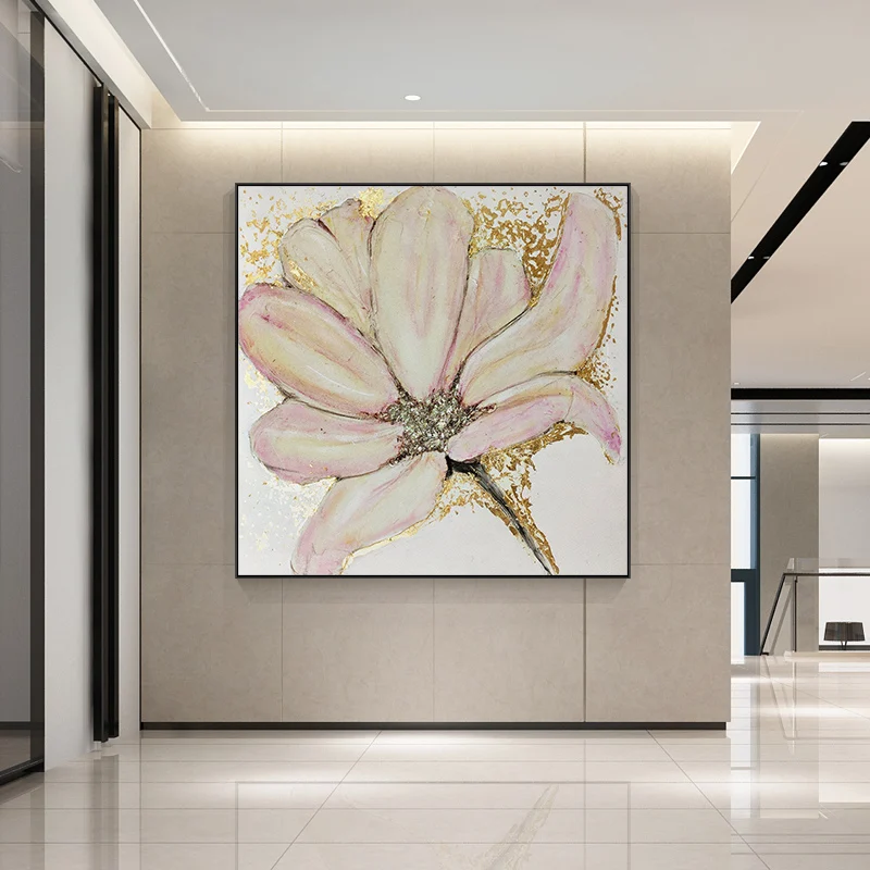 

Ручная работа, крыльцо, искусственная Минималистичная Золотая фольга, цветок, картина маслом, коридор, гостиная, подвесная картина