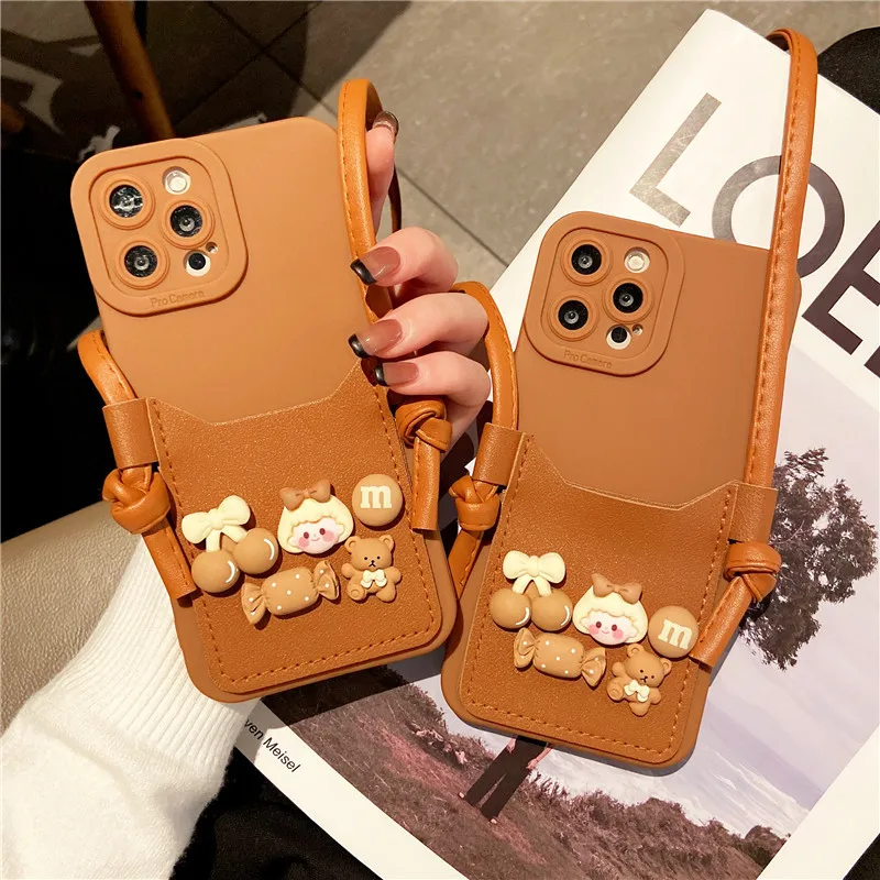 

Cute three-dimensional cartoon for Apple 13promax mobile phone case iphone12 protective case messenger XS card bag 7p