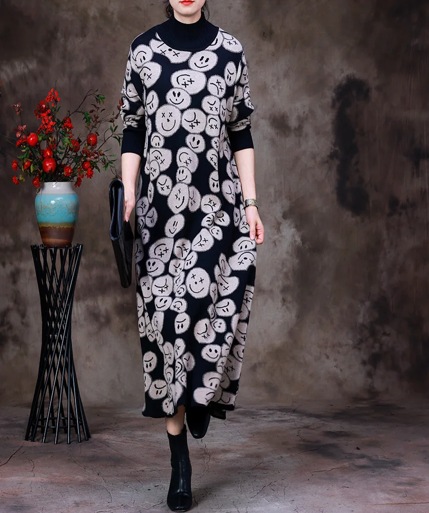 

SuperAen Fall Winter 2022 New Knitted Dress Long Bottom Sweater Dress A-LINE Ankle-Length Oversize Dress