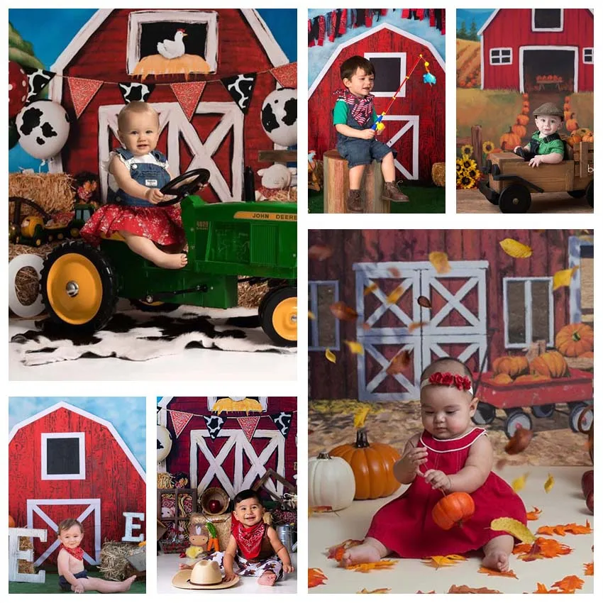 

Mehofond Farm Photography Background Rural Wooden Red Barn Animal Haystack Baby Birthday Party Backdrop Photo Studio Photocall