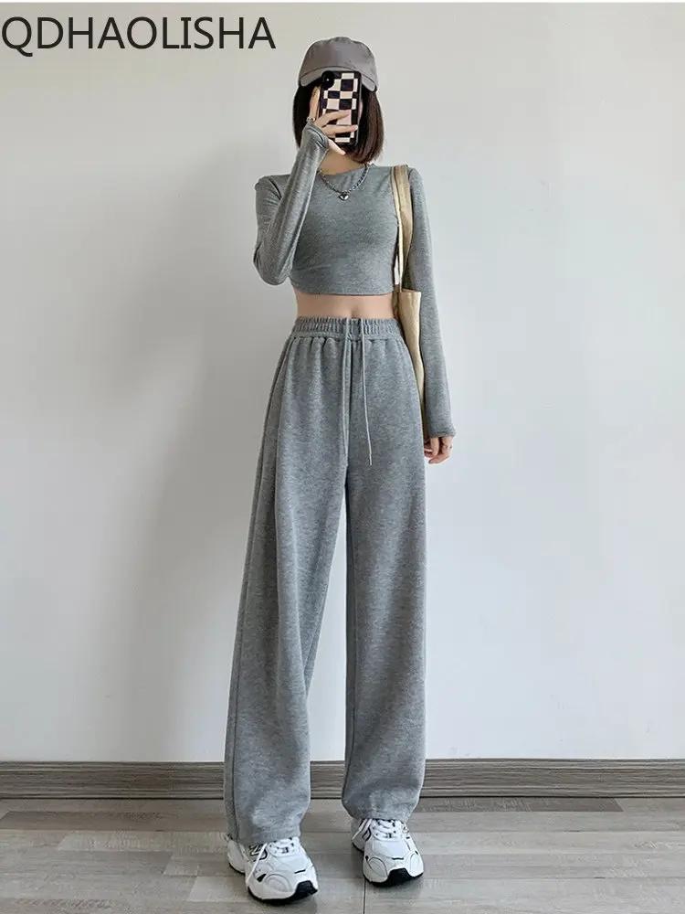 

2023 Gray Sports Pants Korean Style Casual Fashion Loose Pants Women High Waist Wide Leg Trouser Sweatpants Women Joggers Women