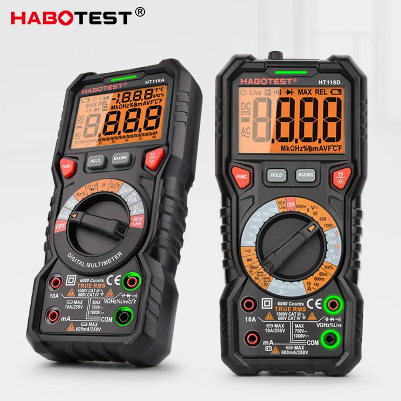 

HT118 Multimeter High Precise 6000 counts 1000V AC DC Digital Multimeter Ohm Hz NCV Live C/F Duty Multimetro Voltage Meter