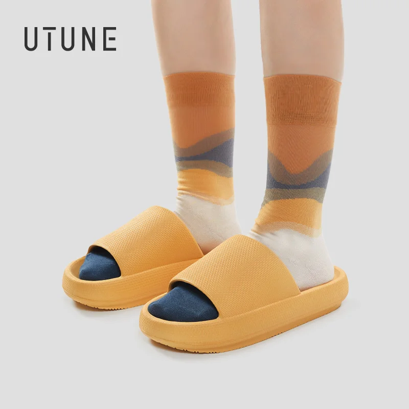 

UTUNE 4.5CM Sandal Slides Women Men Couple Thick Sole Soft Indoor Platform House Shoes Men Bathroom Home Summer Non-slip San