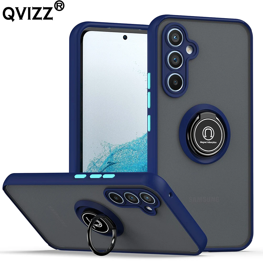 

Luxury Case for Samsung Galaxy A54 A 54 Car Magnetic Ring Holder Translucent Soft Edges Hard Phone Cover SamsungA54 GalaxyA54