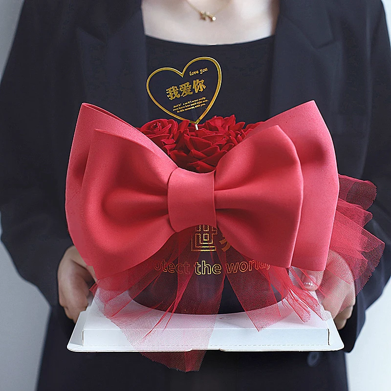 

Red Big Bow I Love You Cake Topper for Valentine's Day Party Anniversary Love Gifts Black Bowknot Birthday Cake Decoration