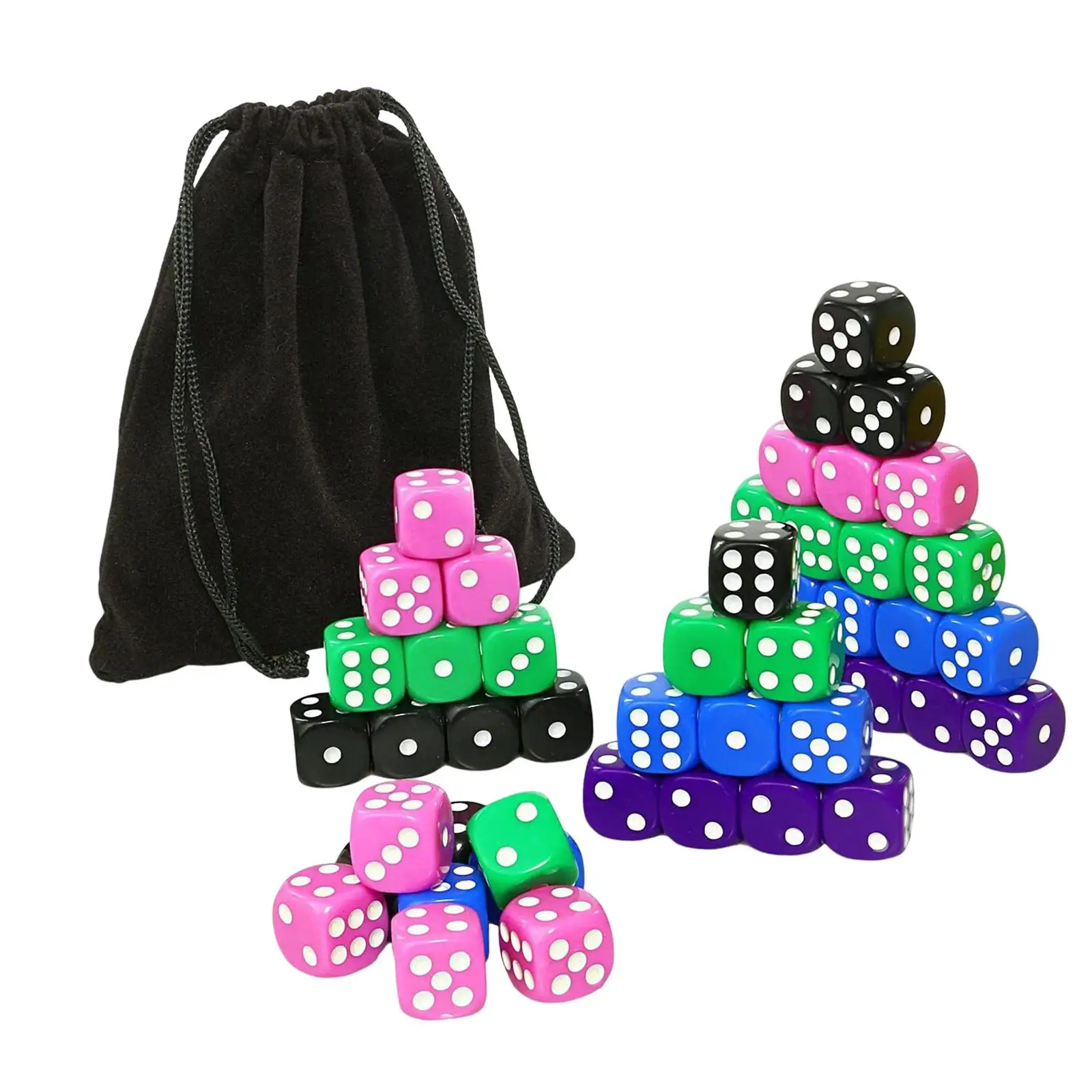 

50x D6 16mm Acrylic Dice with Drawstring Dice Bag Role Playing Games
