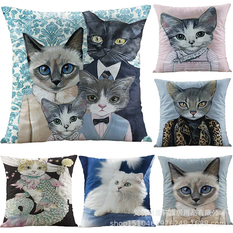 

Funny Cat Mermaid Pillows Case Kitten Man Decorative Pillowcases Boy Girl Kid Gift Room Aesthetics Sofa Throw Pillow Cover 40x40