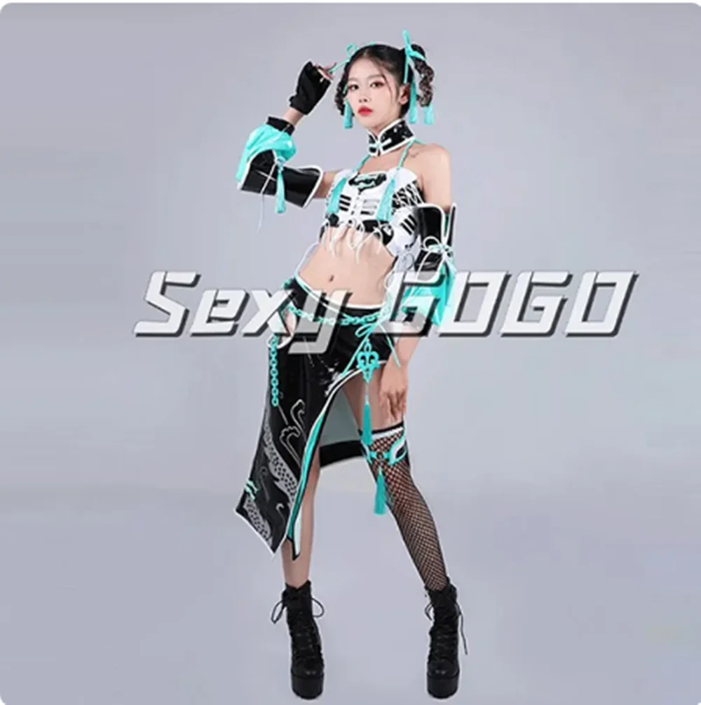 

Adult Women Jazz Dance Costume Chinese Style Mint Green Gogo Dance Clothing Nightclub Rave Outfit Drag Queen Clothes