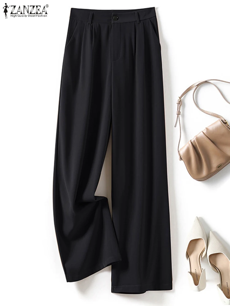

Women Suits Pants Solid Work Wears Streetwears ZANZEA 2023 Office Lady Loose Pants Oversized Casual Wide Leg Pants Oversized