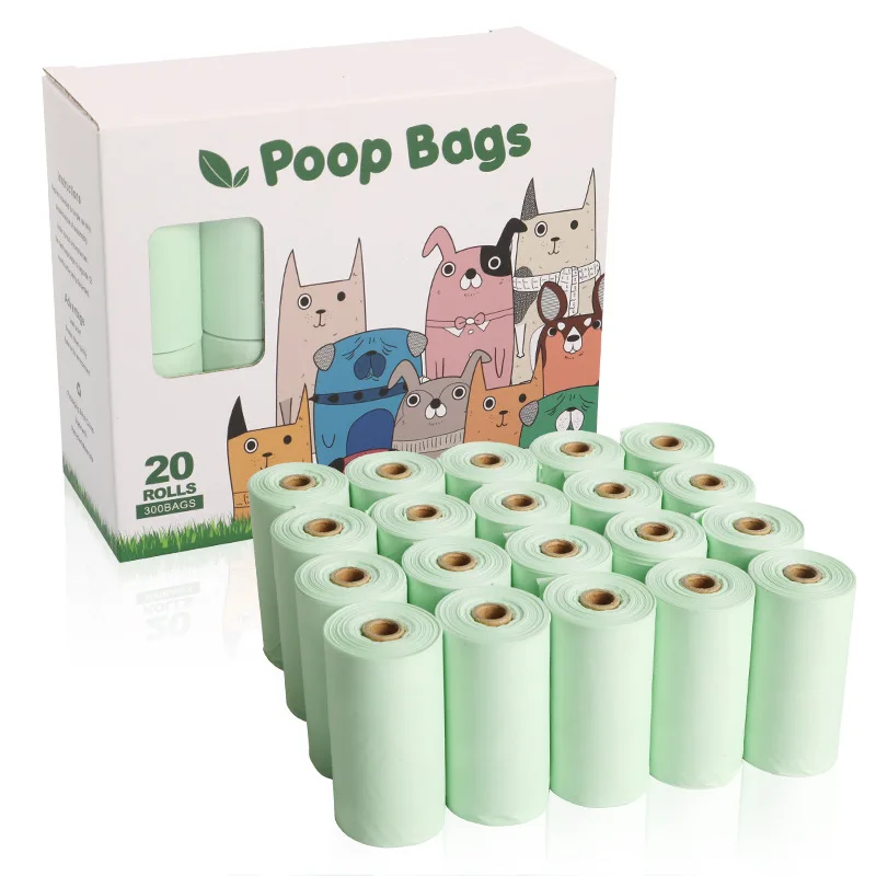 

24/20/16 Roll Biodegradable Pet Poop Bags Pickup Waste Bags Solid Color Disposable Dog Bulk Poop Bag with Bone Dispenser 1/8Roll