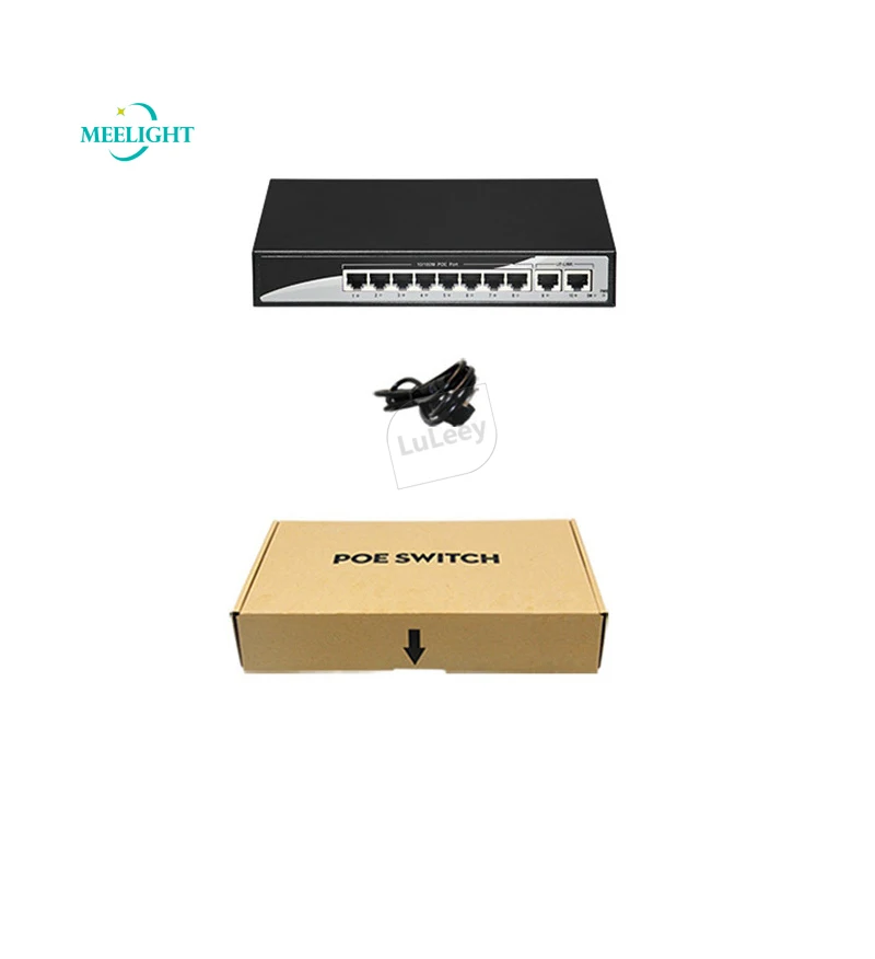 Стандартный 10-портовый POE коммутатора Ethernet 10/100M 8 + 2-портовый концентратор