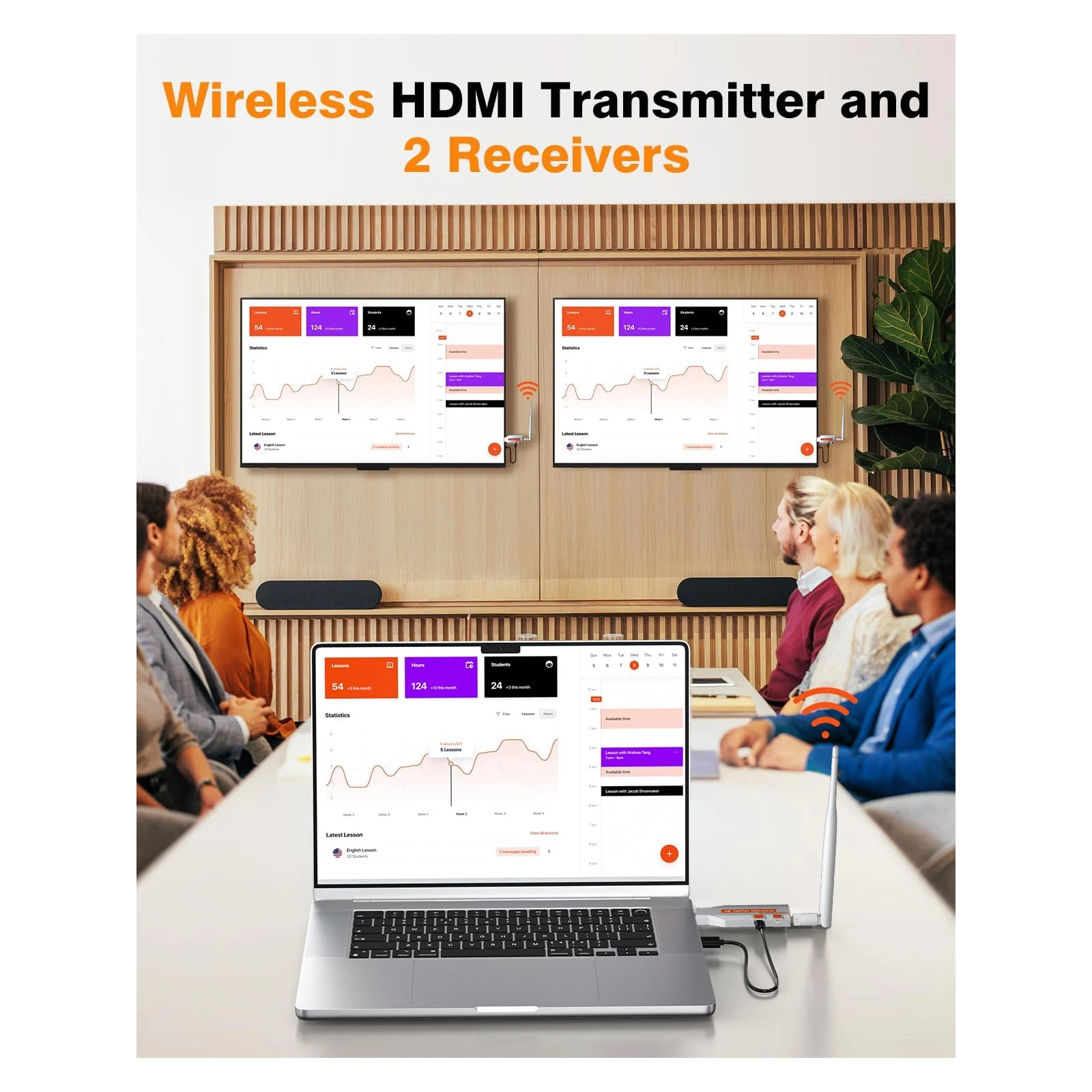 Фото Беспроводной видеопередатчик и приемник HDMI 5,8G, HDMI-удлинитель, Bluetooth-аудиопередатчик для встреч для ноутбука, телевизора, проектора №3