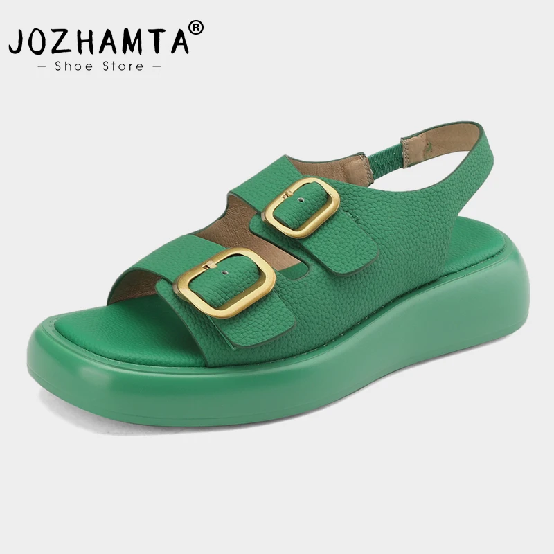 

Женские сандалии на танкетке JOZHAMTA, босоножки из натуральной кожи на среднем каблуке, Летние повседневные сандалии на платформе, размеры 34-40, 2023