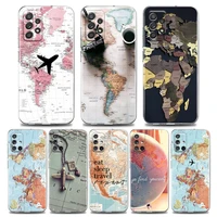 world map travel phone case for samsung a01 a11 a12 a13 a22 a23 a31 a32 a41 a51 a52 a53 a71 a72 a73 4g 5g tpu case
