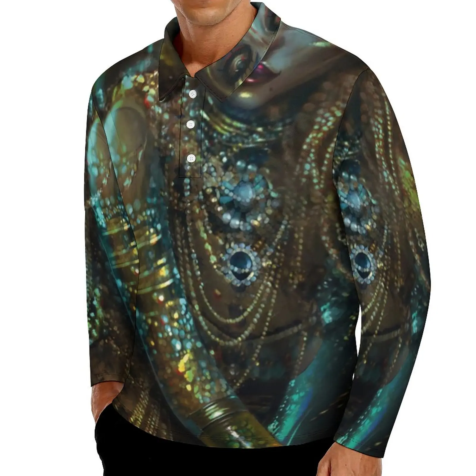 

Рубашка-поло Jibaro мужская с принтом масляной живописи, повседневная дизайнерская рубашка с длинным рукавом и воротником в стиле ретро, любов...