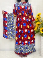 muslim african new dress for women dubai turkey islam djellaba abayas 2022 floral printed long slim dresses o neck with scarf