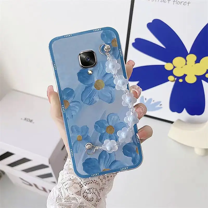 

Suitable For ONEPLUS 3T Phone Case Blue Oil Painting Flower Chain Soft Shell