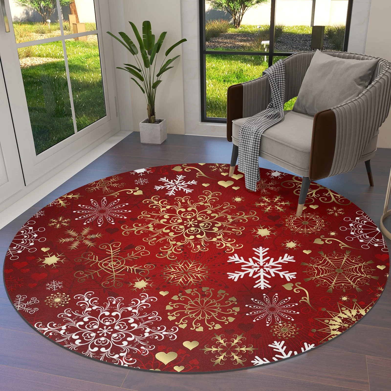 

Рождественский коврик с текстурой снежинки, круглый коврик для гостиной, большой круглый напольный коврик, украшение для дома, спальни, детской комнаты