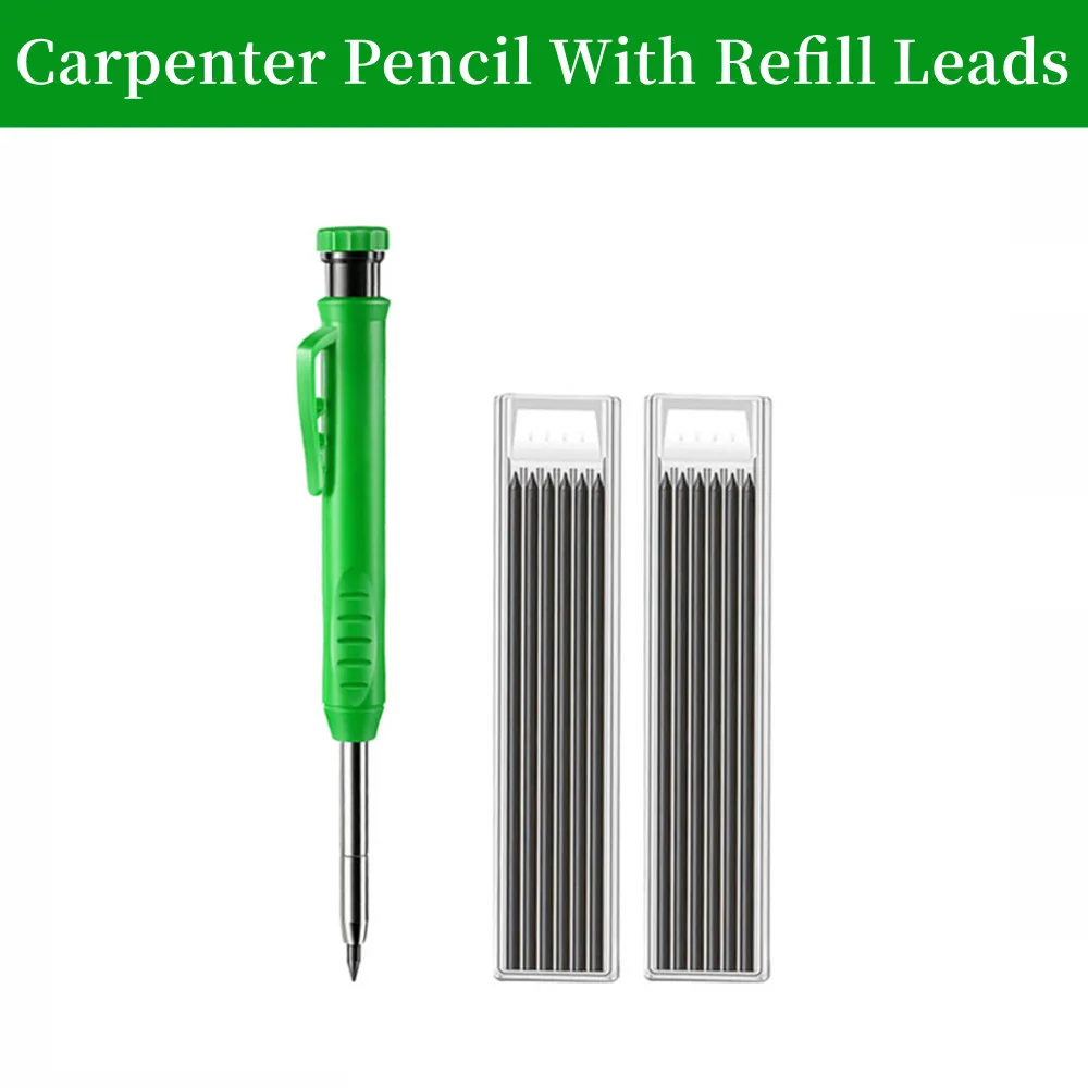 Solid Carpenter Pencil Set Built-in Sharpener Mechanical Pencil Marking Tool Kit Refill Leads for Woodworking Architect