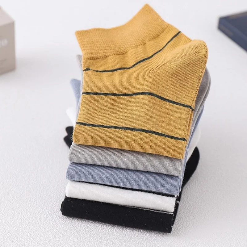 5 Pairs Cotton Men Socks Breathable Casual Autumn Fashion Street Striped Sports Ankle Socks Basketball Comfortable Boat Socks