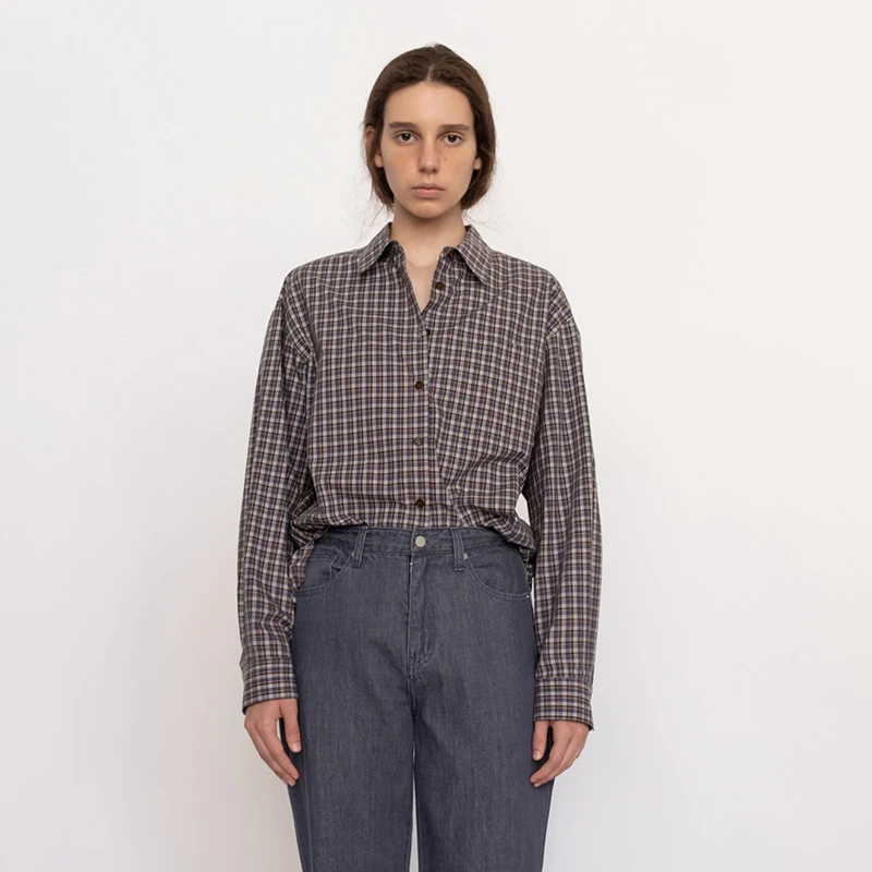 Lerobe Meina клетчатые рубашки женские 24ss ранняя осень новый корейский свободный