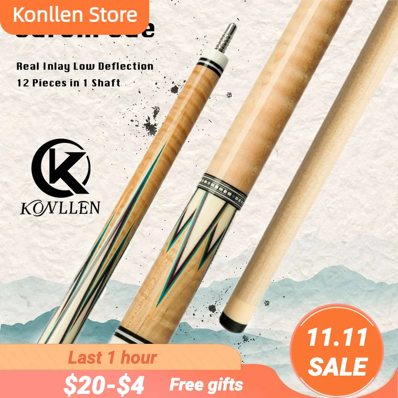 

Бильярдный Кий KONLLEN, настоящая инкрустация, низкое отклонение, 3 подушки, бильярдный кий, 12 шт. в 1, технология стержня 142 см, 12 мм, свободный кий