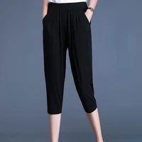 5xl 6xl summer capri pants women breeches fashion office lady casual black harem high waist loose pants