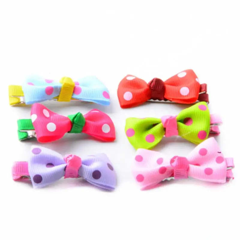 

Pet cat and dog bow button small round dot wave point PET hairpin high quality wrapped cloth pet hairpin fashion cool dog