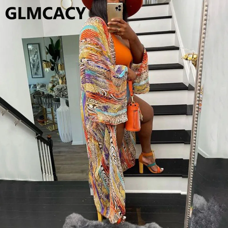 

Women Printed Loose Beach Cardigan Cover Up