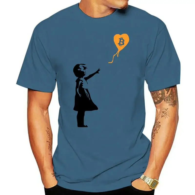

Bitcoin Balloon Girl Banksy Loves Bitcoin Series T Shirt For Men Summer Casual Streetwear 100% Cotton S-6XL Big Size Tee Shirt