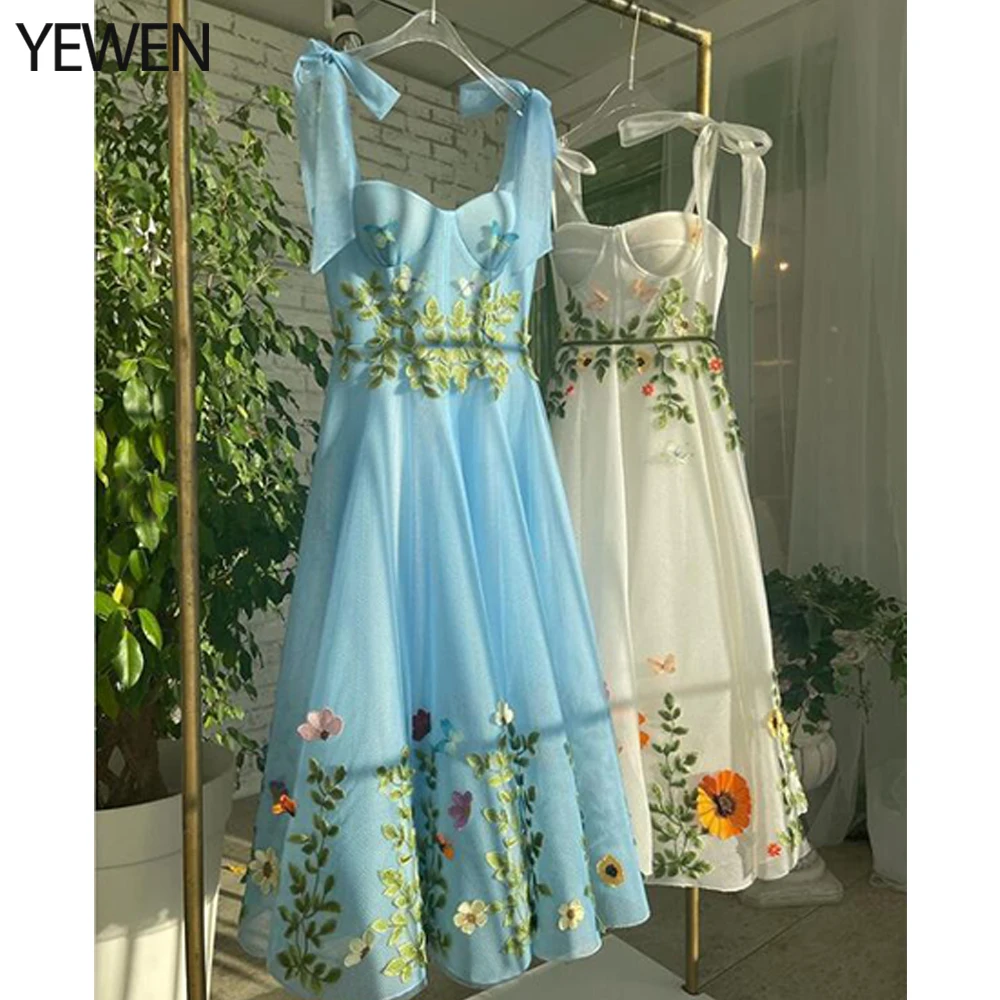 

New Women Evening Dress Bow Sling Sweetheart Long Dress Belt Tie Pocket Print Embroidered Yarn Beach Party Dress