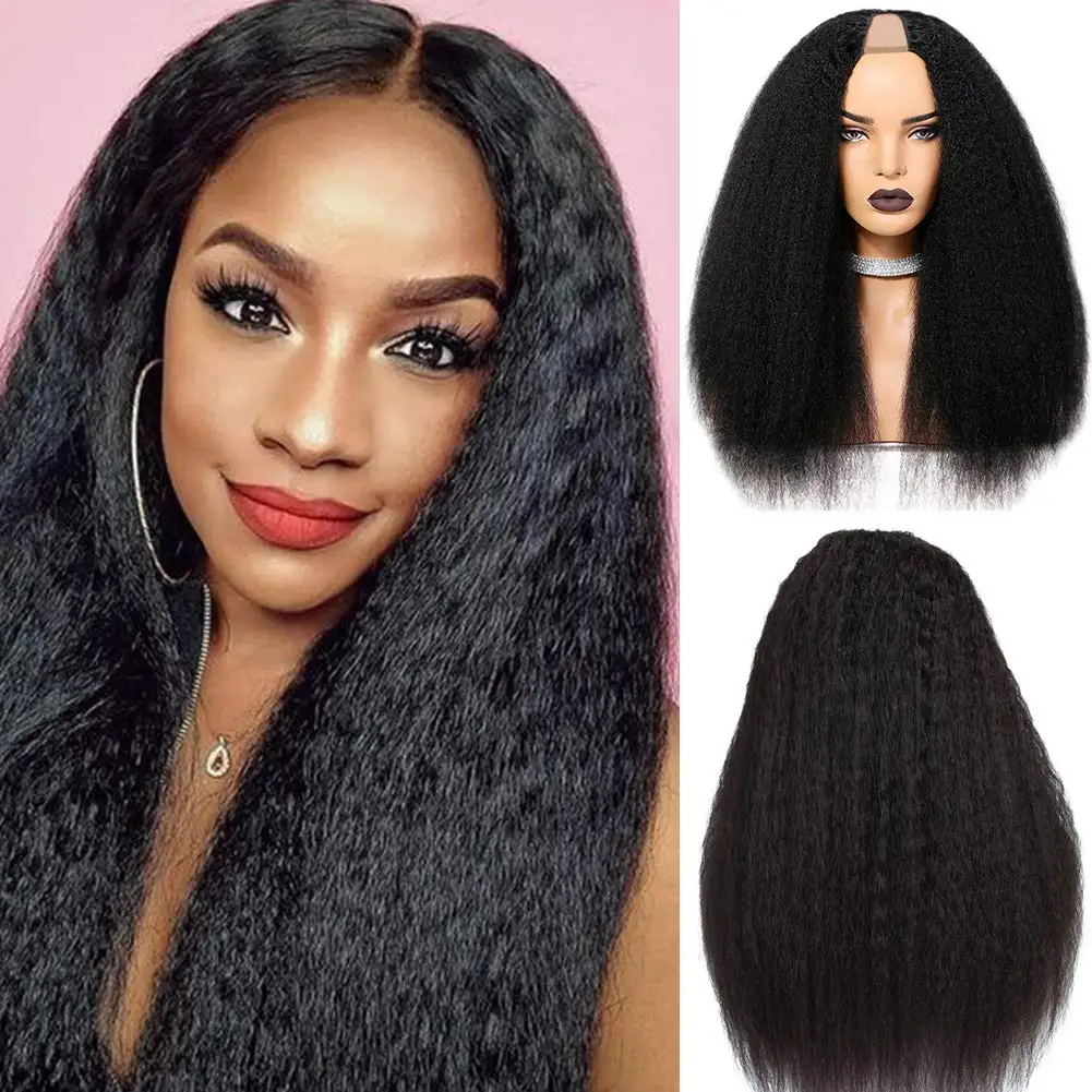 

2x4 Middle U Part Kinky Straight Human Hair Wig with Combs 150% Density For Black Women Remy Glueless Italian Yaki Straight Wigs