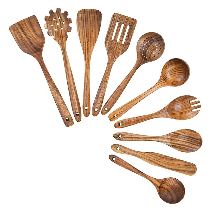 

Деревянная кухонная утварь, набор кухонной утвари с держателем, деревянные ложки и деревянная лопатка для приготовления пищи