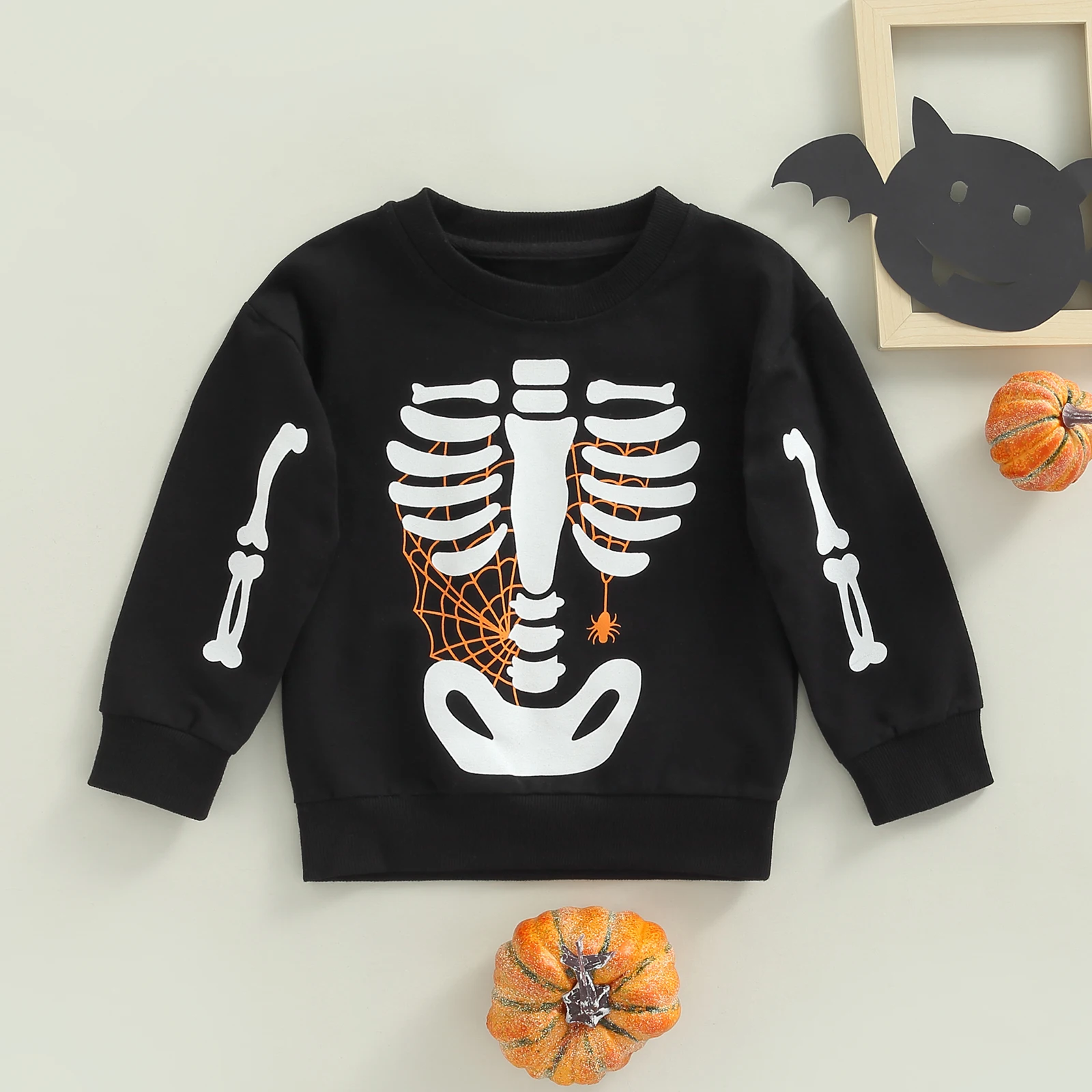 

Свитшот на Хэллоуин для маленьких мальчиков и девочек, пуловер с длинным рукавом и круглым вырезом, с надписью и принтом тыквы, топы для детей