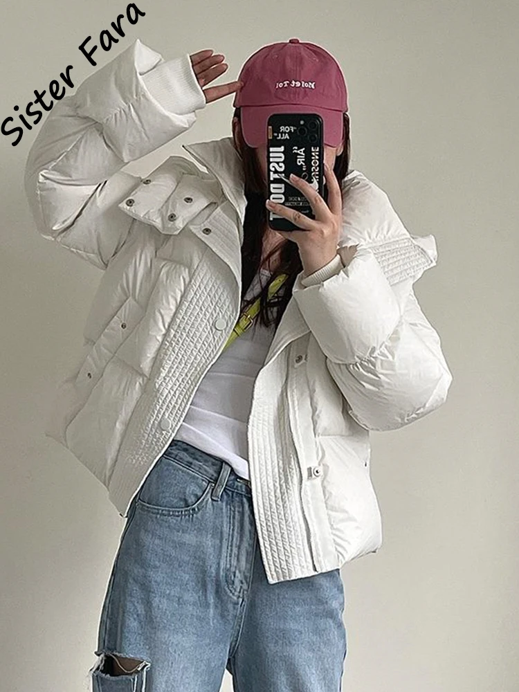 

2022 New White Down Duck Parka Women Cotton Padded Loose Hooded Winter Warm Parka Female Puffer Jacket For Women