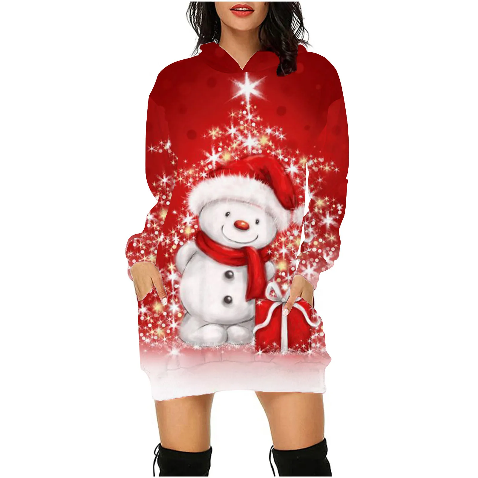 

Women Oversized Hoodie Dress 2022 Winter Christmas Print Long Sleeve Top Casual Hooded Sweatshirts Kawaii Short Dress Pull Femme